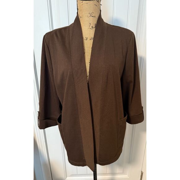 Allison Daley Brown Open Front Jacket Women’s Petite Med Casual Blazer Cardigan - Picture 3 of 4